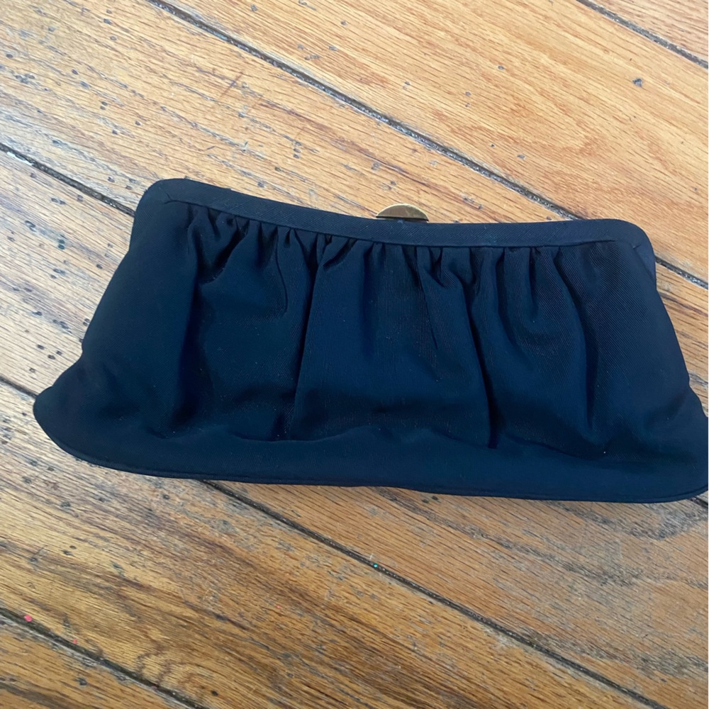 Vintage Black Ruched Clutch Bag Gold Kiss Closure little black dress
